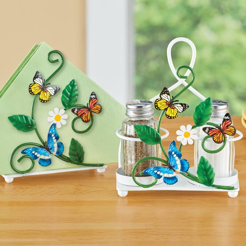 4-Piece Colorful Butterflies Salt and Pepper Shaker Set - 4.5 x 4.31 x 1.31 - Green - 4.5 x 4.31 x 1.31