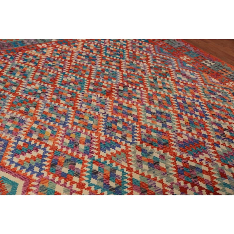 Kilim Oriental Area Rug Flatweave Reversible Wool Carpet - 8'7"x 9'10"