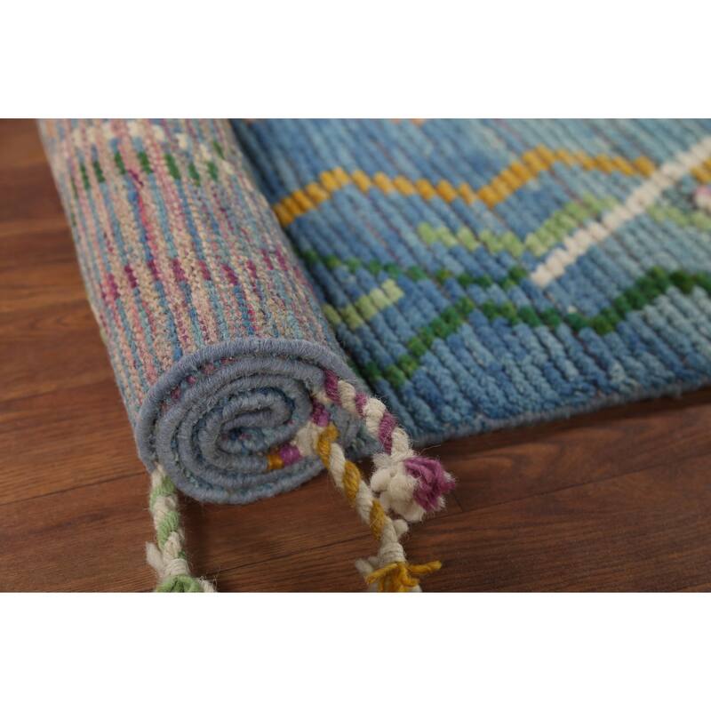Blue Moroccan Oriental Runner Rug Hand-Knotted Wool Carpet - 2'11"x 16'5"