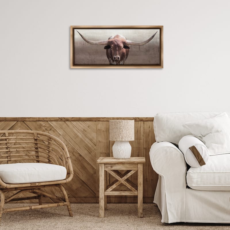 Stupell Rustic Western Longhorn Framed Floater Canvas Wall Art Design By Carol Robinson