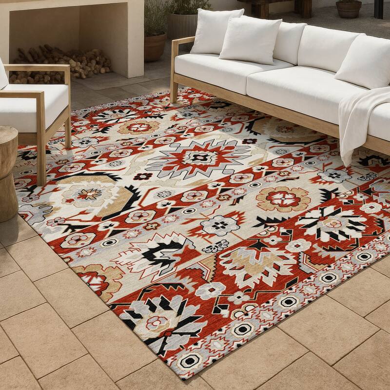 Machine Washable Indoor/ Outdoor Traditional Aspen Chantille Rug - Red - 8' x 10'