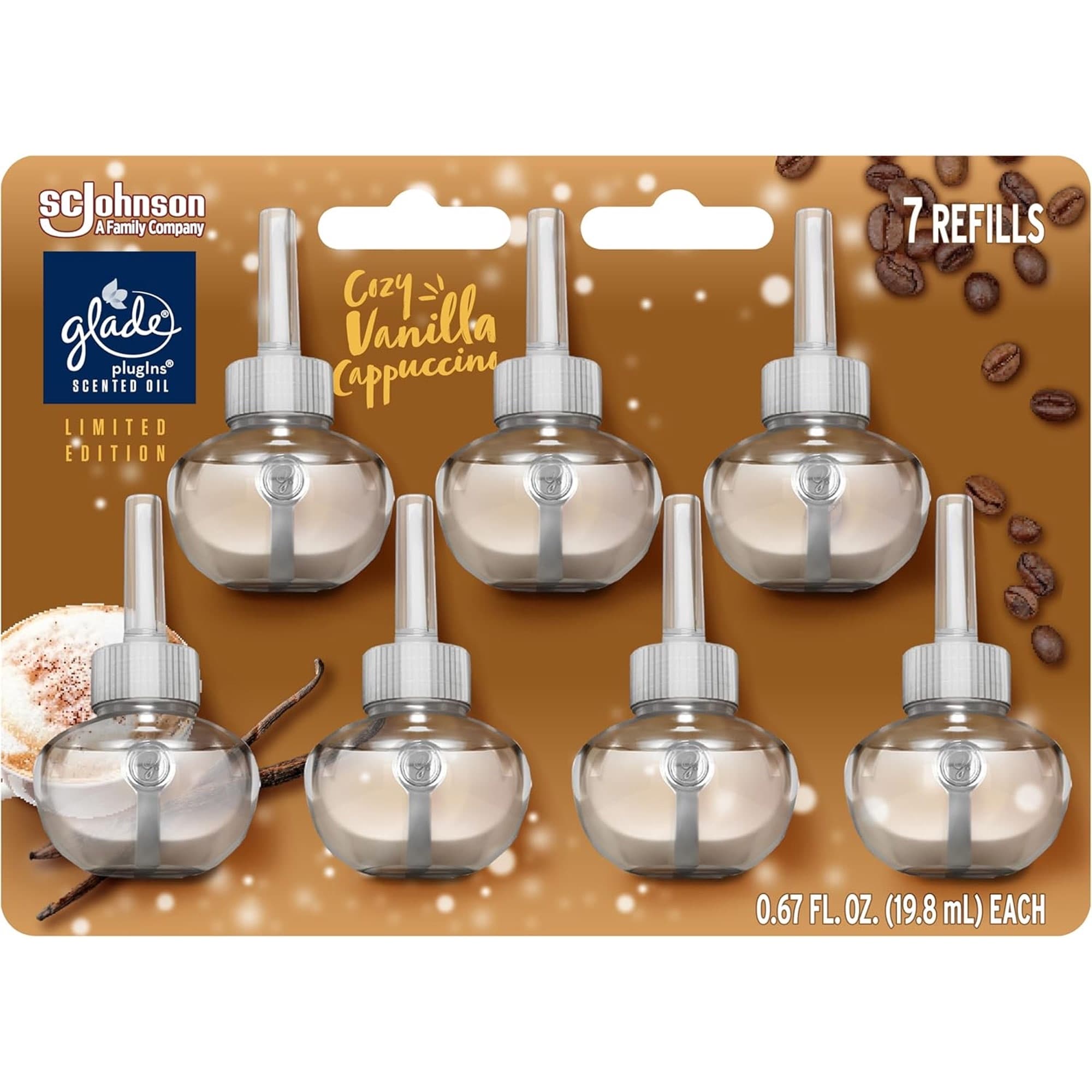 Glade PlugIns Refills Air Freshener, Cozy Vanilla Cappuccino, 4.69 Fl Oz, 7 Count
