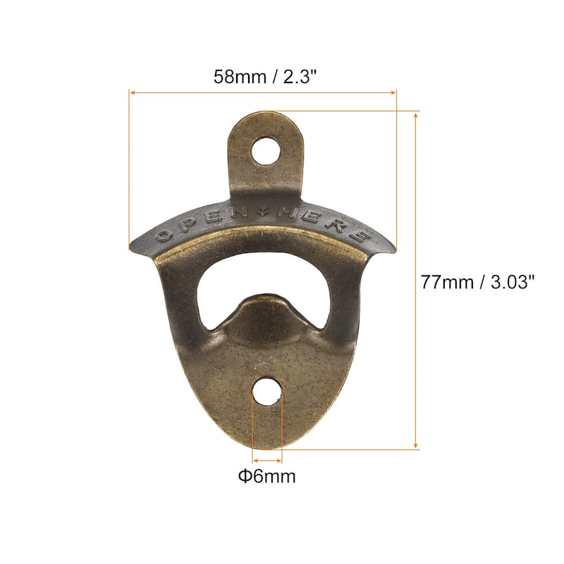 3pcs Cast Iron Wall Mounted Beer Bottle Opener for Cafe Bar - 3 x 2.3" - Bronze