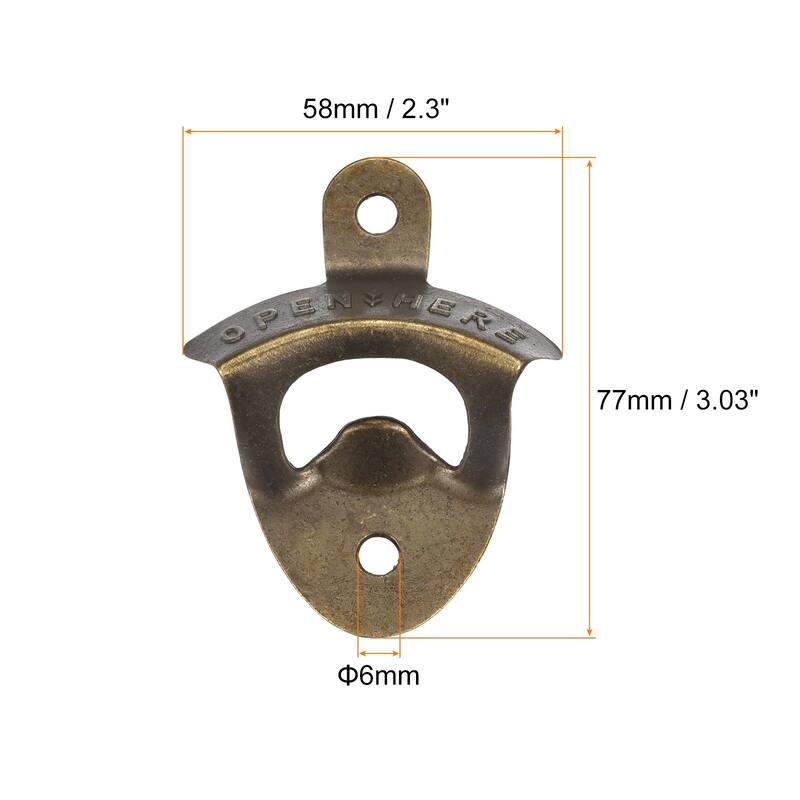 6pcs Cast Iron Wall Mounted Beer Bottle Opener for Cafe Bar - 3 x 2.3"