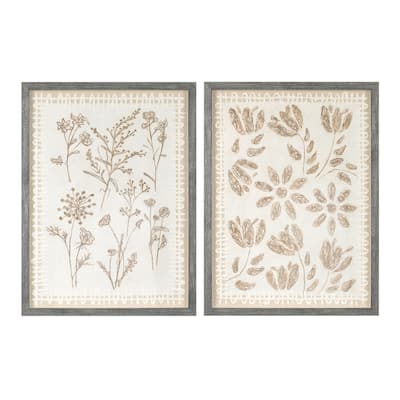Framed Floral Wall Art Under Glass (Set of 2)