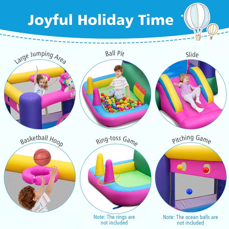 Gymax Inflatable Bounce House Kids 6-in-1 Bouncy Castle Pitching Game