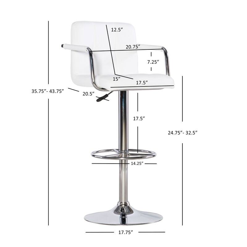 Newport Adjustable White Faux Leather Quilted Barstool