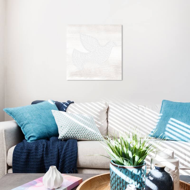 Wynwood Studio Canvas Animals Feather Dove White and Cream White Modern & Contemporary Wall Art Canvas Print - 20 x 20