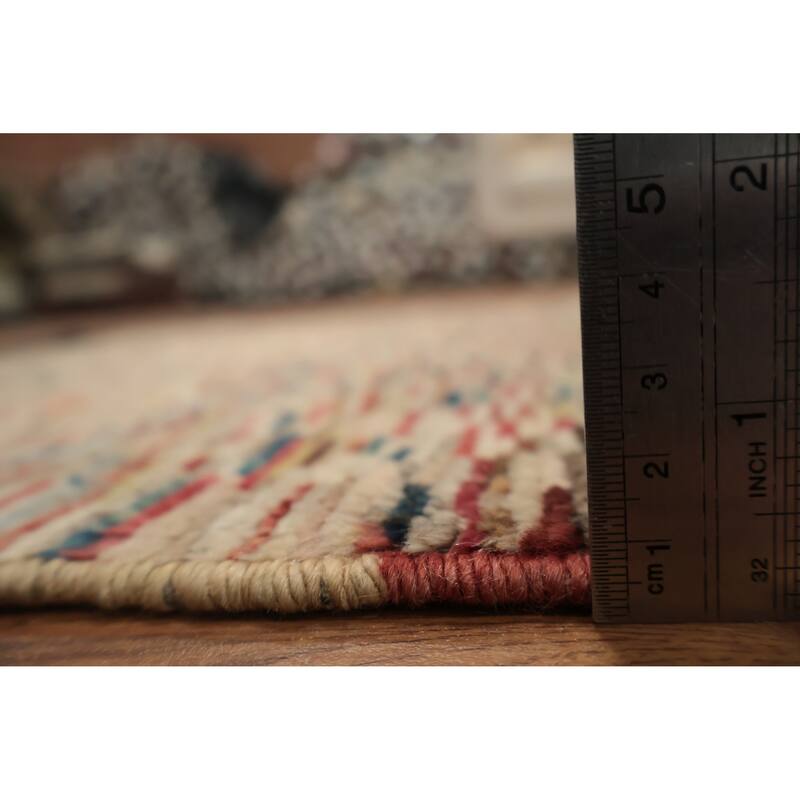 Hand Knotted Oriental 100% Wool Carpet Modern Contemporary Beige & Ivories Gabbeh Runner Rug - 9' 0'' X 2' 11''