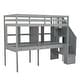 preview thumbnail 37 of 35, Twin Size Solid Wood Loft Bed with Storage Staircase and Double Desks and Shelves