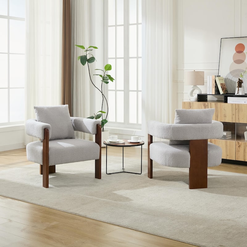 SEYNAR Modern Teddy Upholstered Fabric Round Armchair with pillow Set of 2