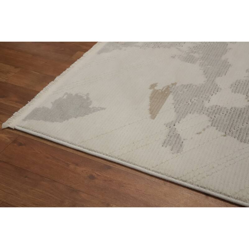 Machine Made Oriental Polyester Carpet Modern Abstract Greys & Charcoal Modern Area Rug - 7' 5'' X 5' 2''