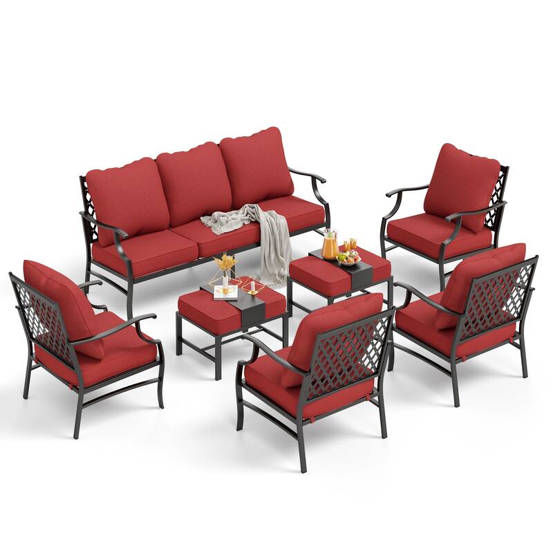 MAISON ARTS 6/7-Piece Patio Conversation Sets, Sofa Set with 2/4 x Single Chairs, 1 x 3-seater Sofa and Coffee Table/Ottomans