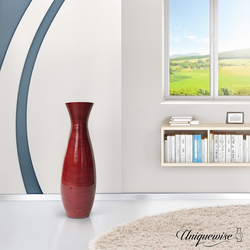 Decorative 24-inch Tall Red Bamboo Floor Vase for Modern Home, Office, Living Room, Bedroom, and Entryway Interior Decor