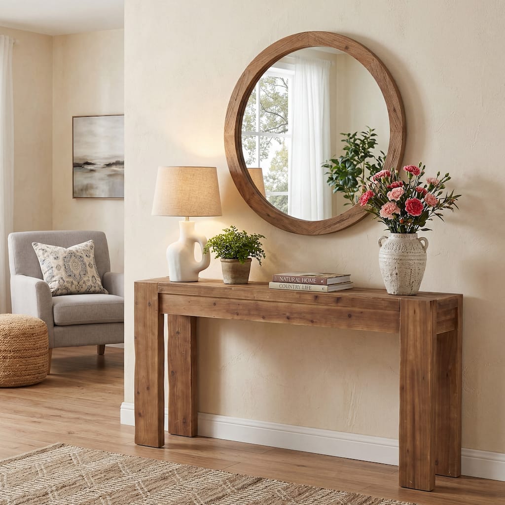 63-Inch Farmhouse Solid Wood Console Table