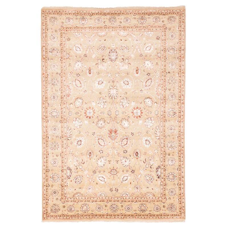 ECARPETGALLERY Hand-knotted Mirzapur Light Khaki Silk, Wool Rug - 5'6 x 7'11