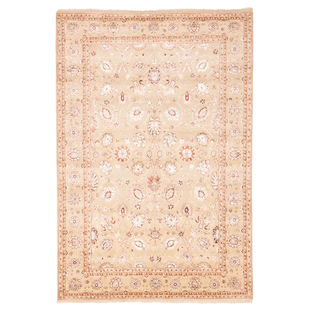 ECARPETGALLERY Hand-knotted Mirzapur Light Khaki Silk, Wool Rug - 5'6 x 7'11