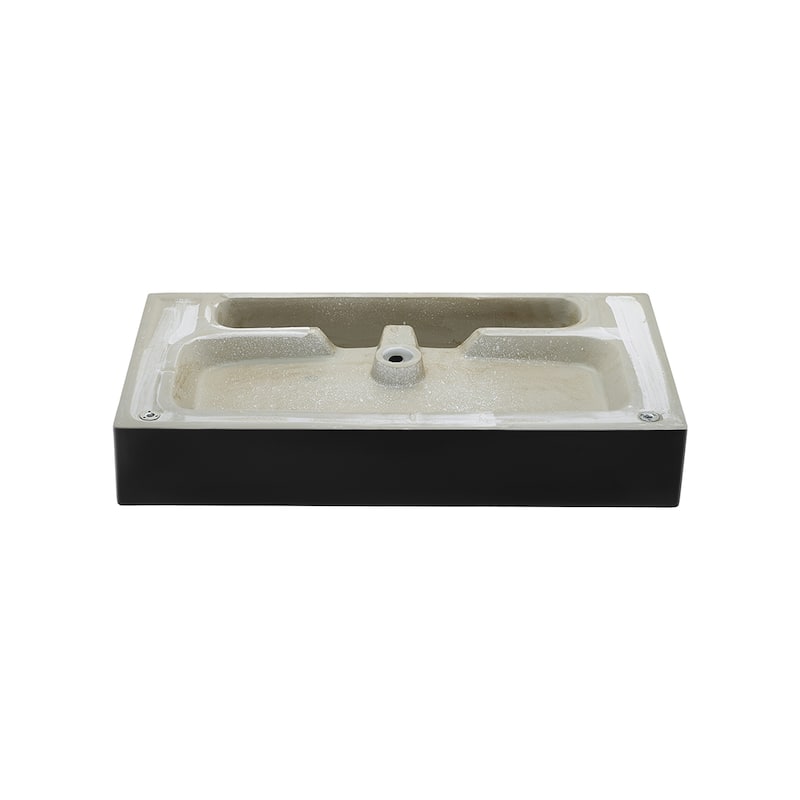 Reims 30 Ceramic Console Sink Matte Black Basin Brushed Gold Legs - 29.5" x 16.55" 35.45"