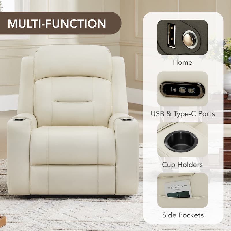 Anya Power Genuine Leather Recliner Chair Lay Flat Recliner