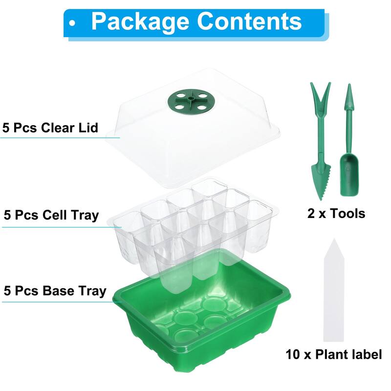 5 Pack 12 Cell Seeding Starting Tray Kit for Greenhouse Planting