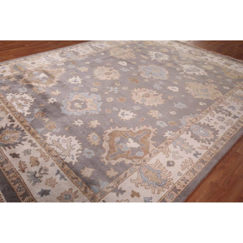 Gray Oushak Oriental Area Rug Handmade Transitional Wool Carpet - 9'2" x 11'9"