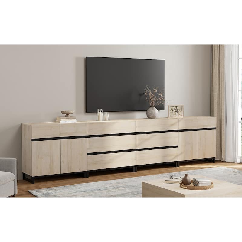 Modern TV Stand for TVs up to 120 inch, 4 in 1 TV Console with Adjustable Shelves and 6 Drawers, Media Console - 4 piece - Light Oak