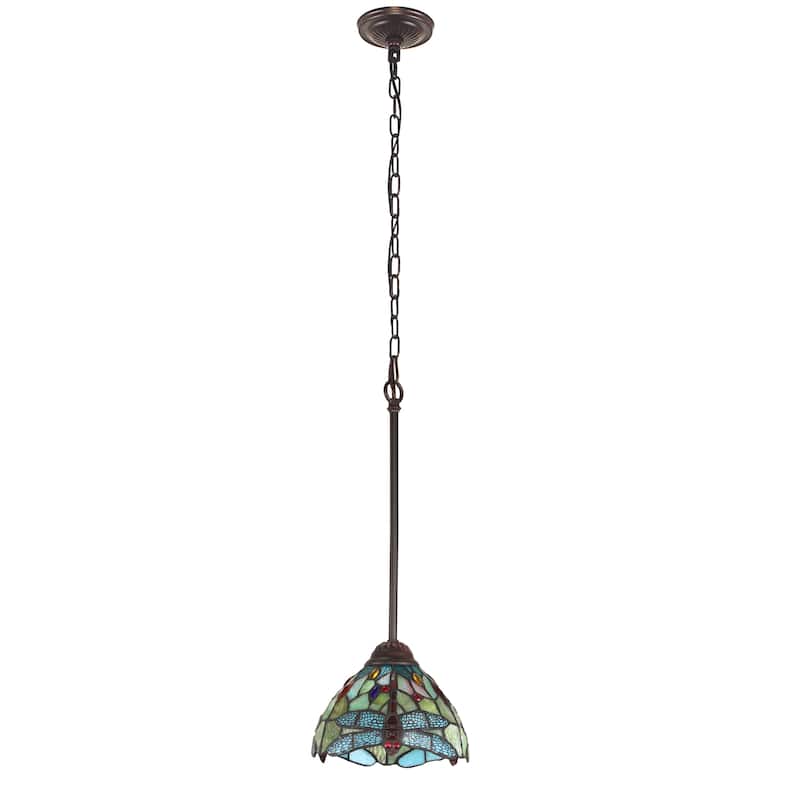 Tiffany-Style Dragonfly Design 1-light Dark Bronze Hanging Pendant