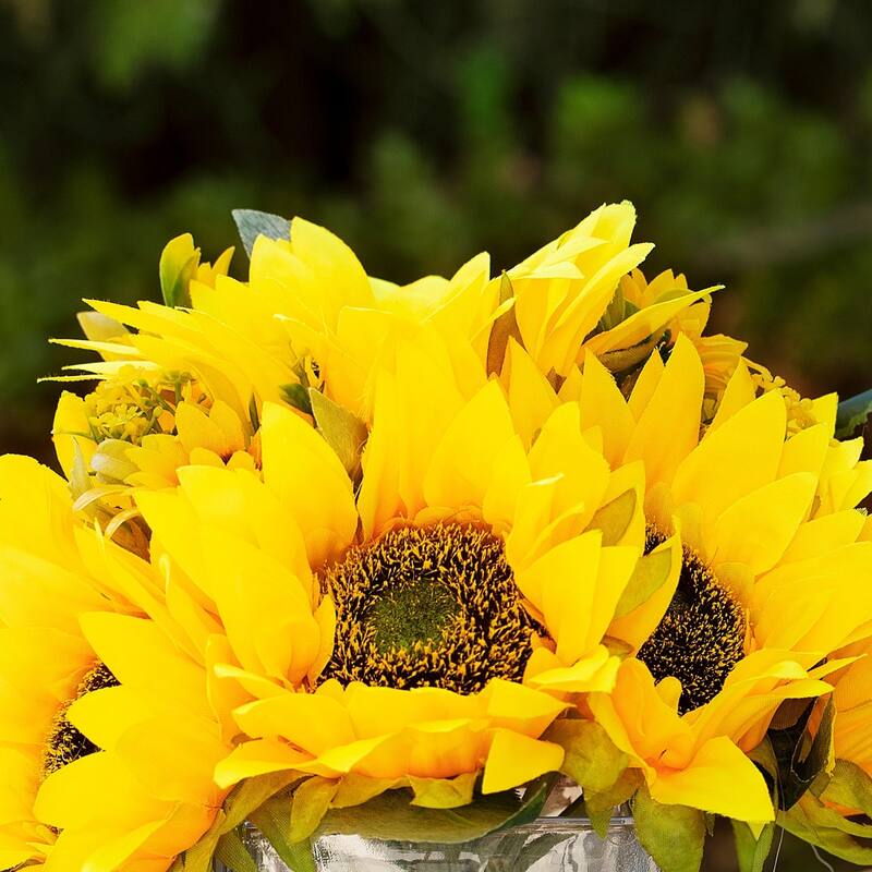 Enova Home Mixed Artificial Sunflowers Arrangement in Glass Vase For Home Office Centerpiece Table Decoration - N/A