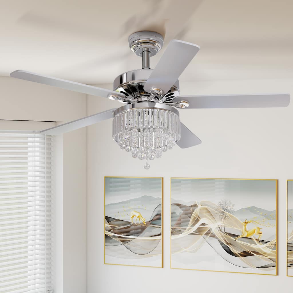 Moasis 52 Inch 5-Blade Crystal Chandelier Ceiling Fan with Remote Control and Silent Reversible Motor