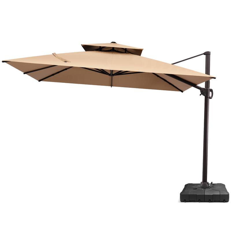 Pellebant 10 ft Square Patio Cantilever-Offset Umbrella 360 Degree Rotation with Wheel Base