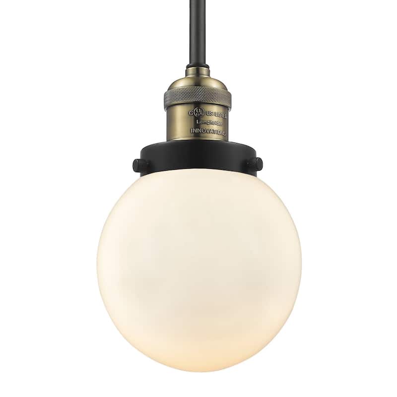 Innovations Lighting Beacon Single Light 6" Wide Mini Pendant with - Black / Antique Brass / Matte White Cased