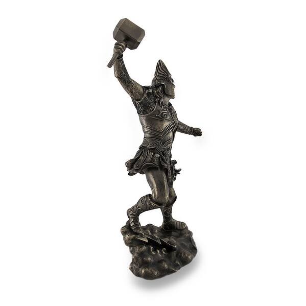 Thor, Norse God Of Thunder, Wielding Hammer Sculptured Bronzed Statue - 12 X 6 X 5 inches