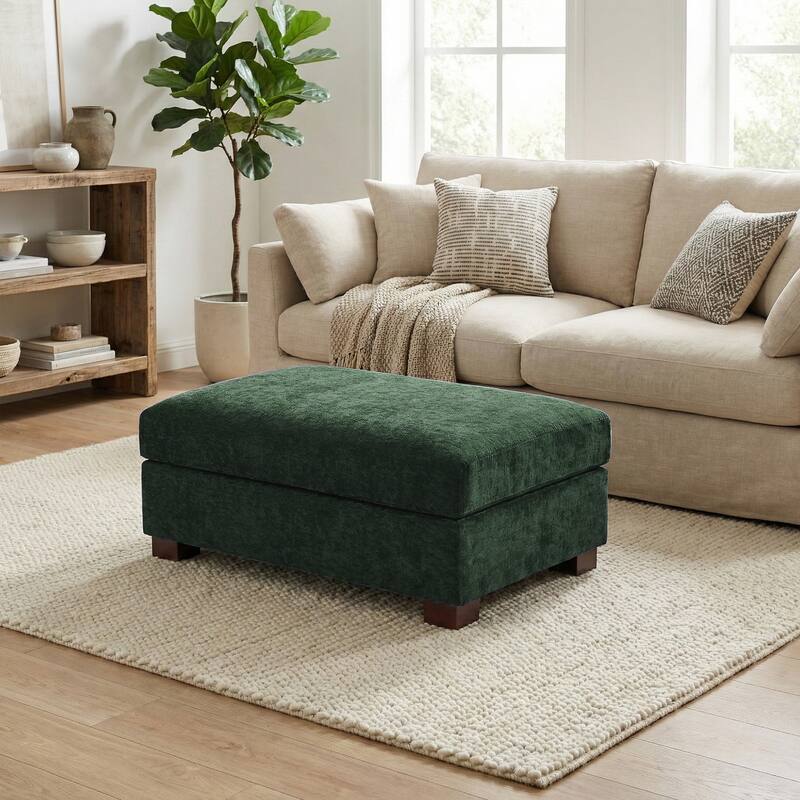 Oversized Chenille Modular Ottoman With Cushioned Top