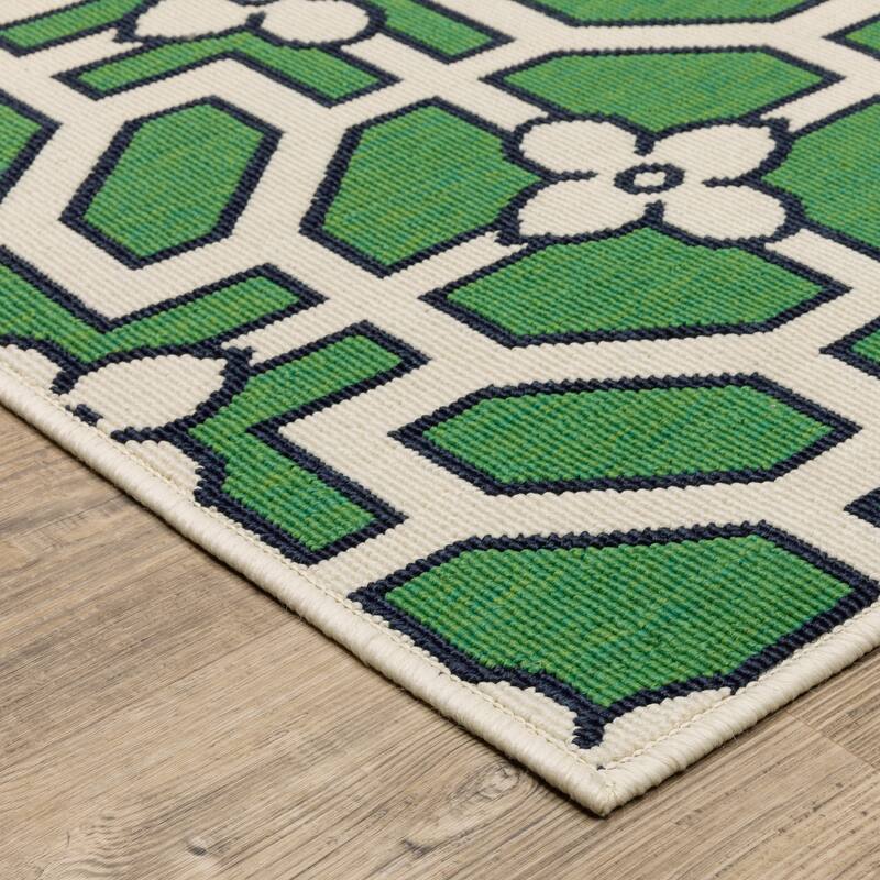 Harlowe Geometric Tile Motif Ivory/ Green Area Rug