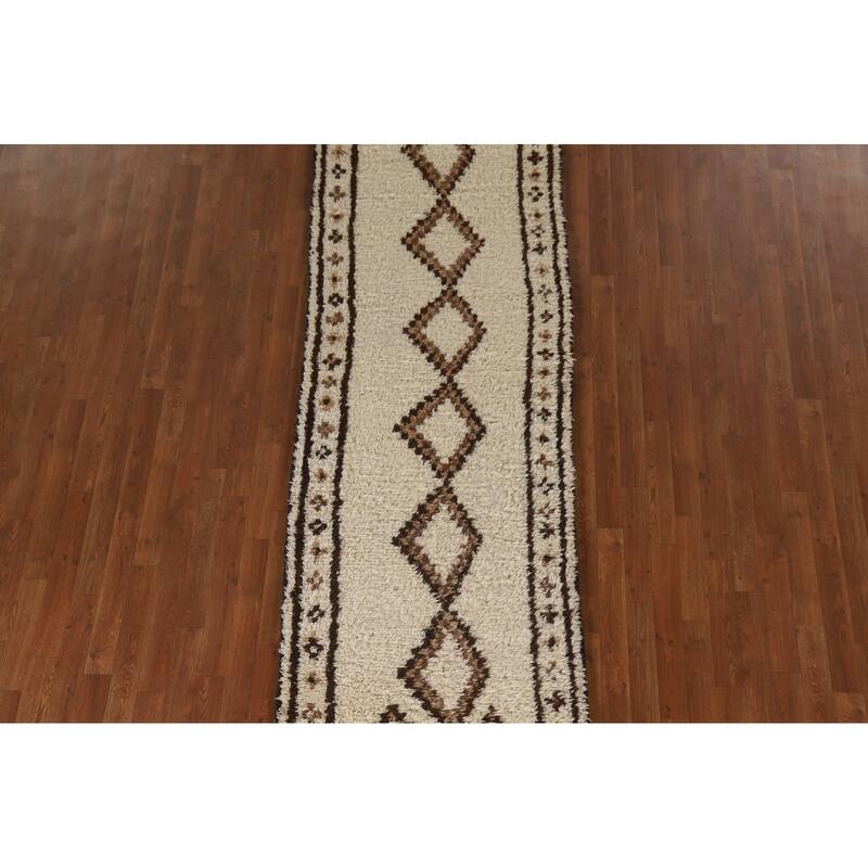 Vegetable Dye Kurdish Plush Runner Rug Handmade Wool Carpet - 3'0"x 10'0"