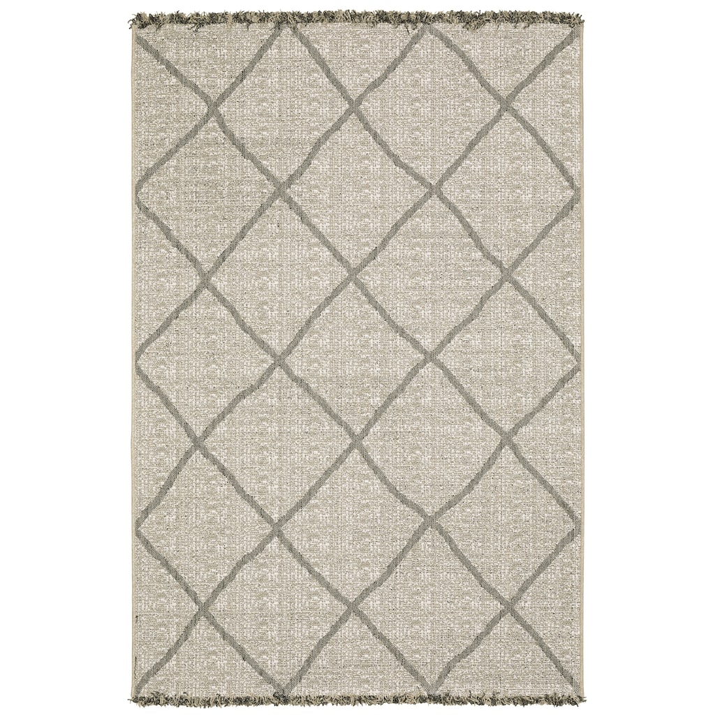 Style Haven Grayton Diamond Lattice Beige/ Black Indoor-Outdoor Fringe Edge Rug