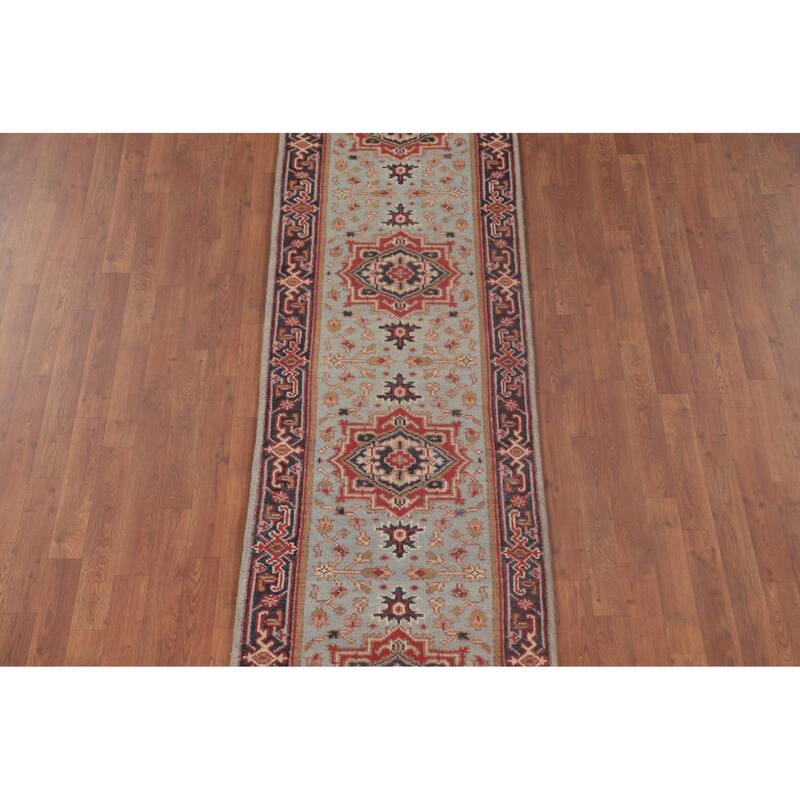 Light Blue Heriz-Serapi Oriental Runner Rug Wool Carpet - 2'6"x 9'10"