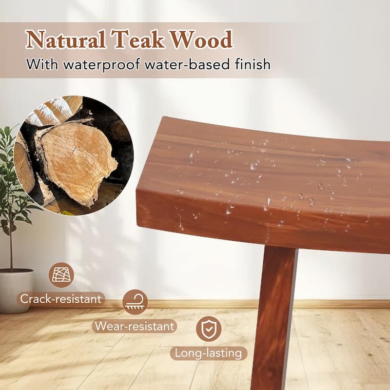 Gymax 20 Inch Teak Wood Shower Bench w/ Curved Seat for Inside Shower