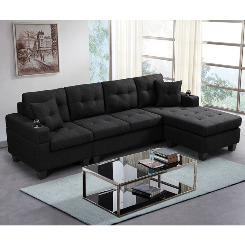 Modern Convertible L-shaped sofa With Pillows