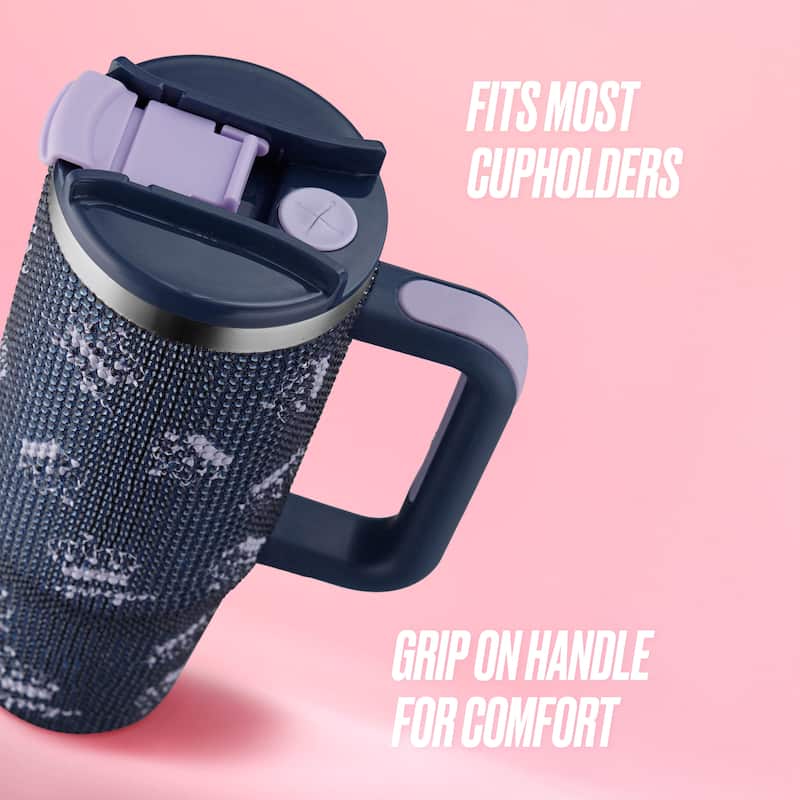 Juicy Couture Jetsetter Hydration Stainless Steel Tumbler with Handle and Straw With Topper