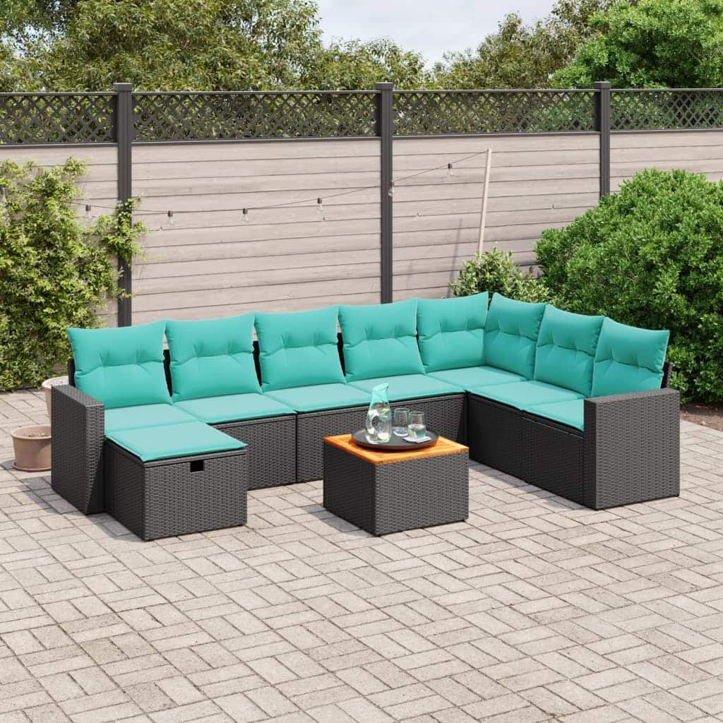 vidaXL Patio Sofa Set with Cushions Outdoor Furniture 9 Piece Poly Rattan - 24.4" x 24.4" x 27.2"
