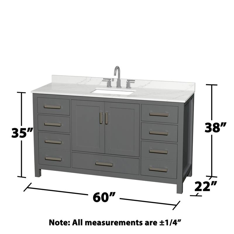 Sheffield 60-inch Single Vanity, 3 Hole Quartz Top, Med Cabinet