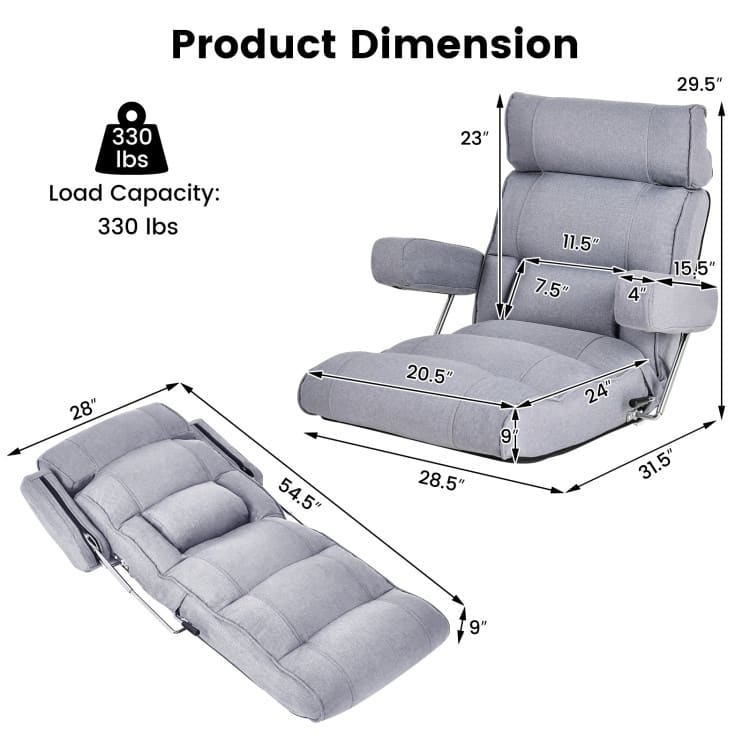 Adjustable Folding Sofa Chair with 6 Position Stepless Back - 31.5"x 28.5" x 29.5"