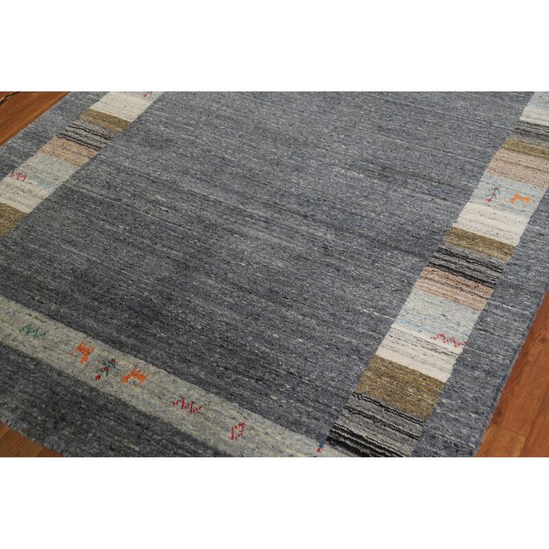 Hand Knotted Oriental 100% Wool Carpet Tribal Tribal Greys & Charcoal Gabbeh Area Rug - 6' 9'' X 4' 8''