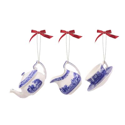Spode Blue Italian 3 Piece Tea Set Ornaments