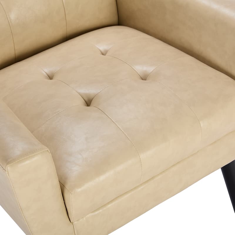 Khaki PU 29.53" Buttons Tufted Accent Chair with Black Legs