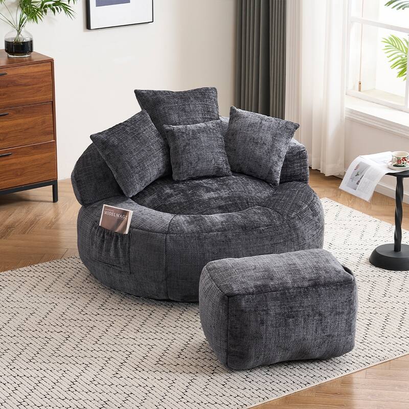 Bean Bag Lazy Sofa with Ultra Soft Chenille Cover,Round Bean Bag,Indoor & Outdoor
