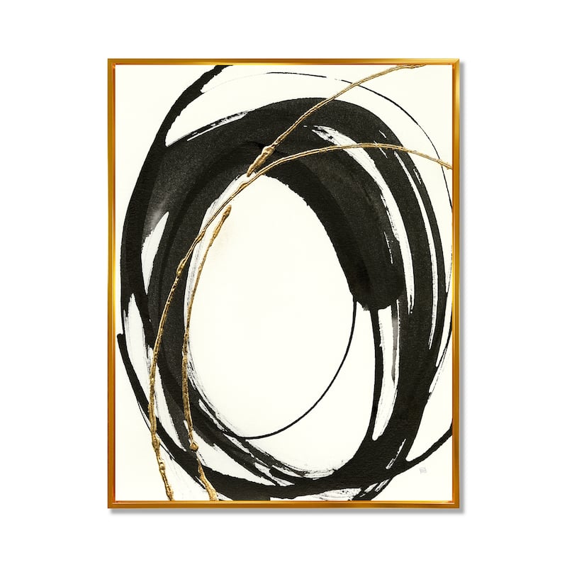 Designart "Gold Glamour Circle I" Modern Framed Canvas Print - Black
