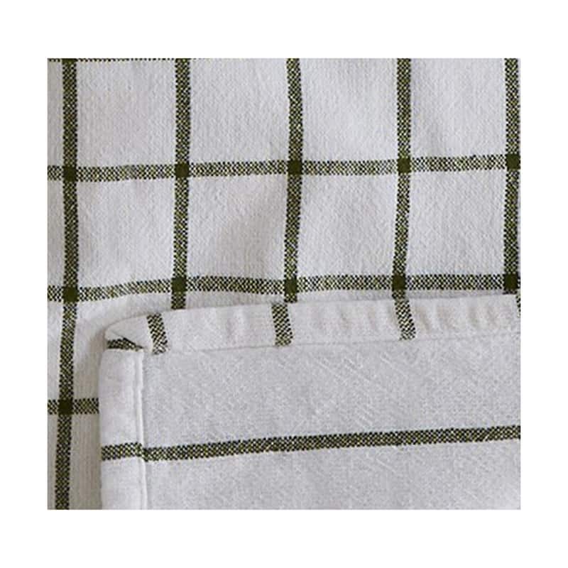 Classic Reversible Double Cloth Olive Green Windowpane Cotton Machine Washable Kitchen Dishtowel 26L x 18W in.
