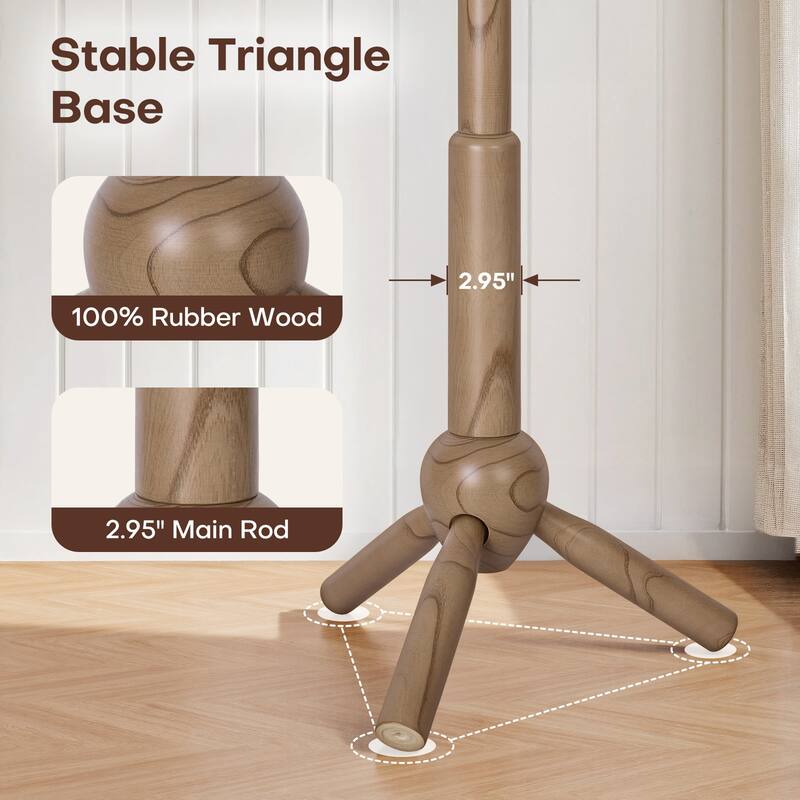 Solid Wood Freestanding Coat Rack Hanger, Coat Tree with 9 Hooks - 74"H x19.29"W